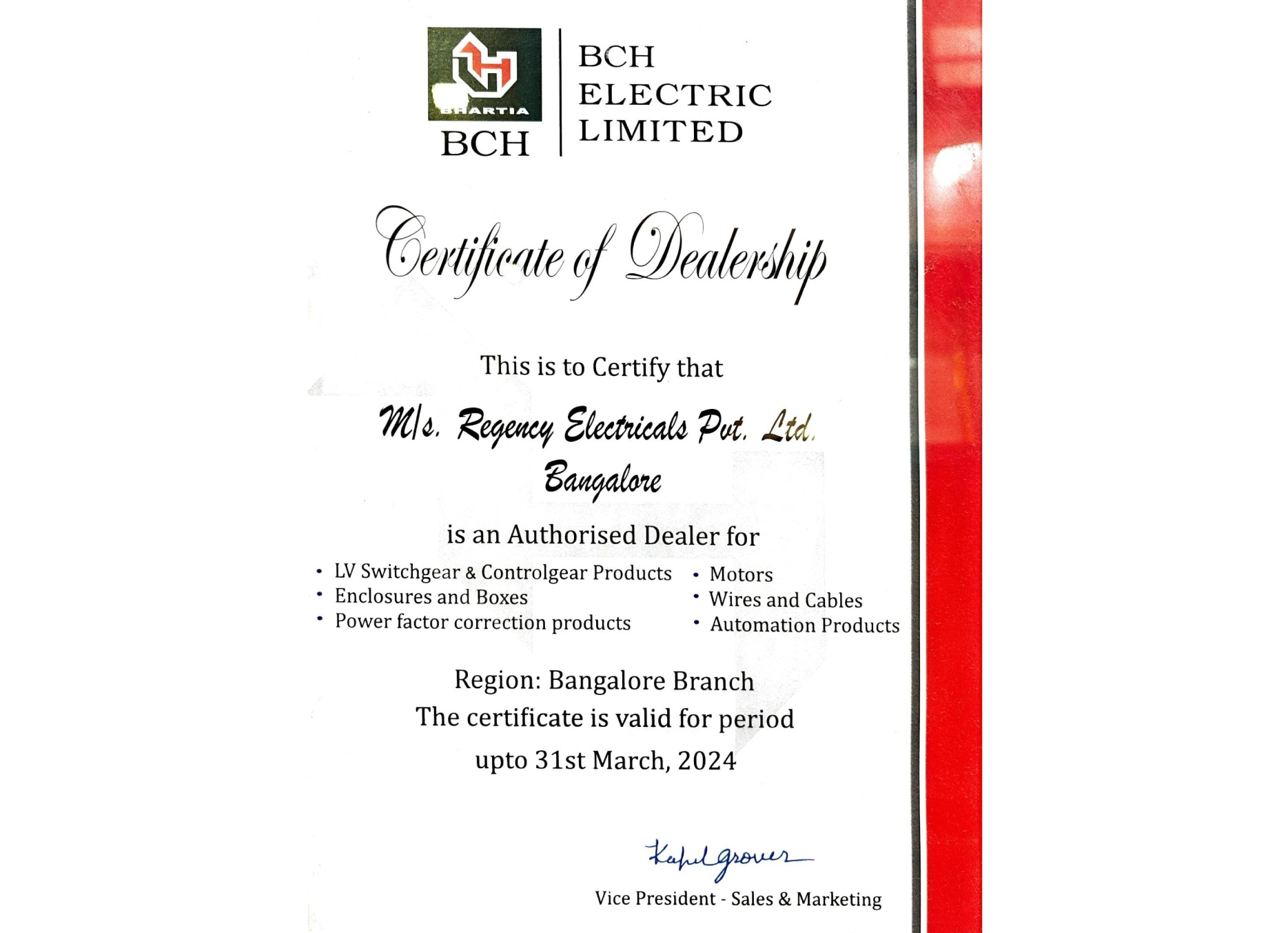 BCH Electric Certificate